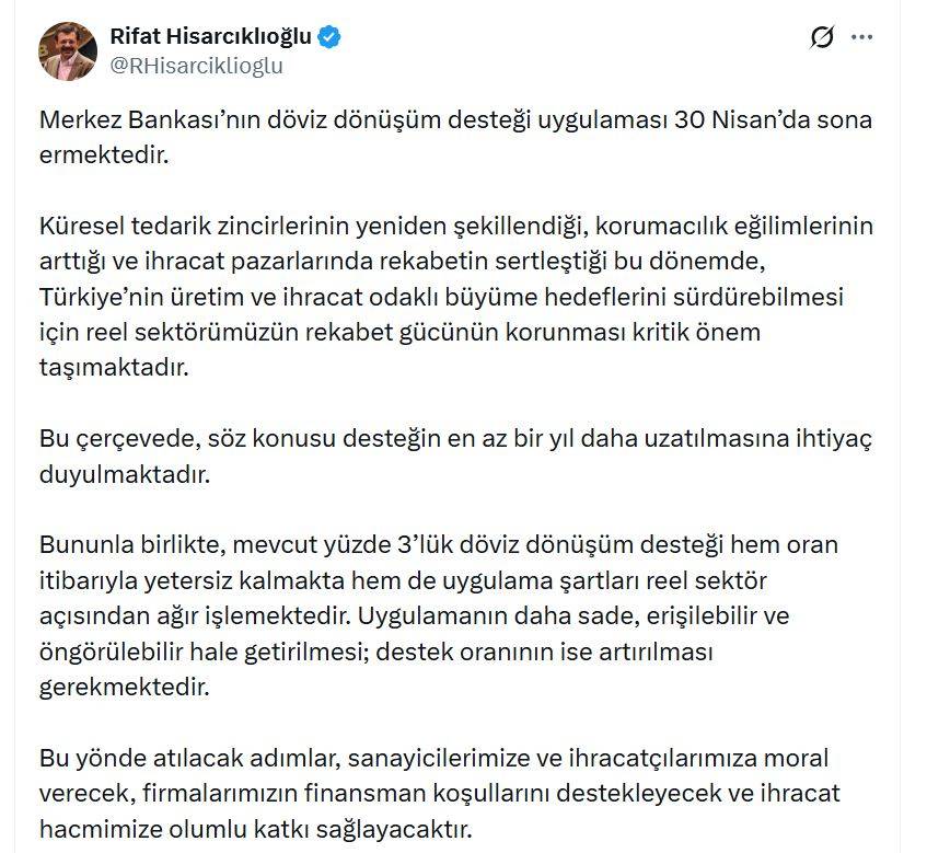 TOBB'dan döviz desteği çağrısı: En az bir yıl daha uzatılmalı!